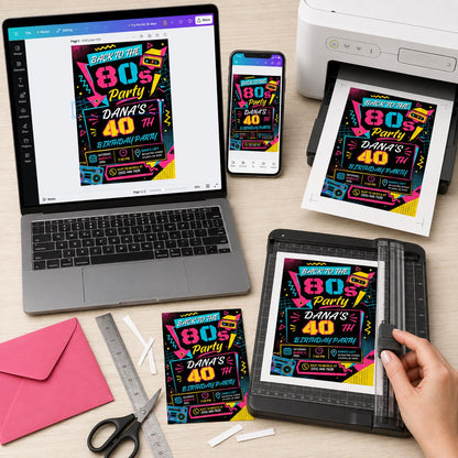 Cassette Back to the 80s 40th Birthday Invitation — print-ready 40th birthday party design from VoltBy