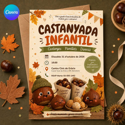 Castanyada Infantil Invitation — editable Canva template