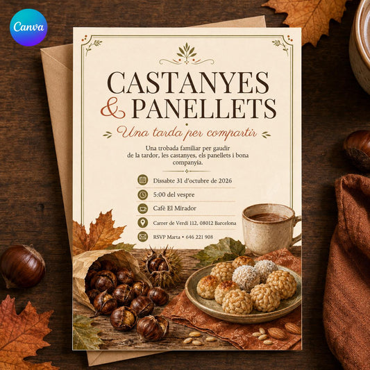 Castanyada Invitation — editable Canva template