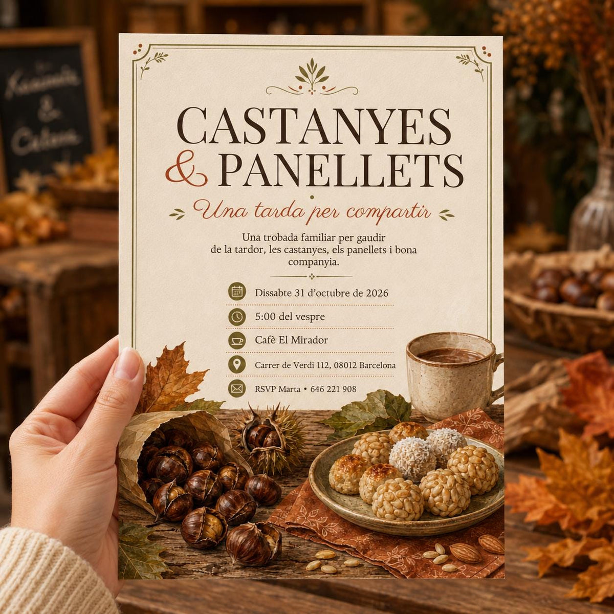 Castanyada Invitation — print-ready family gathering design from VoltBy