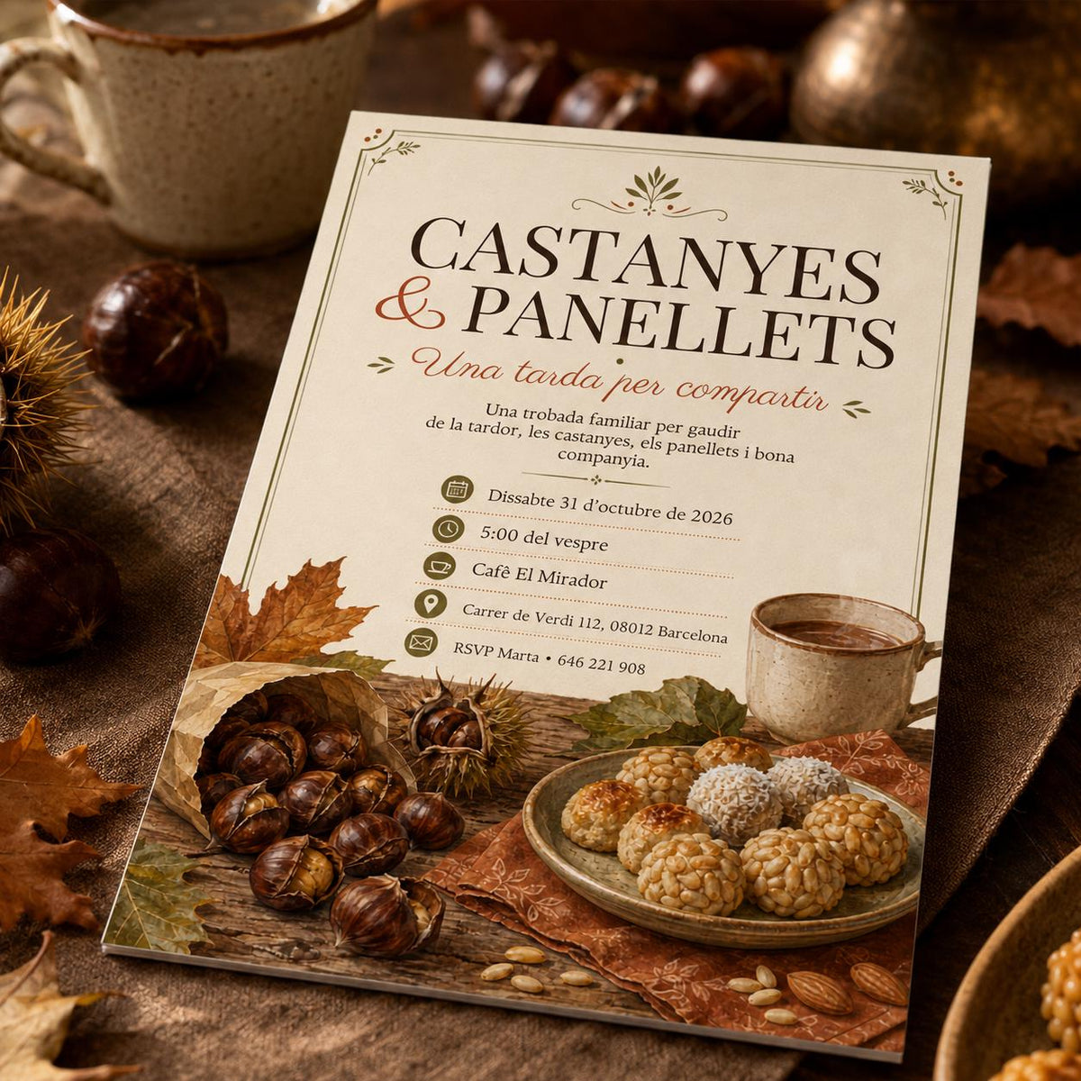 Castanyada Invitation — family gathering stationery by VoltBy