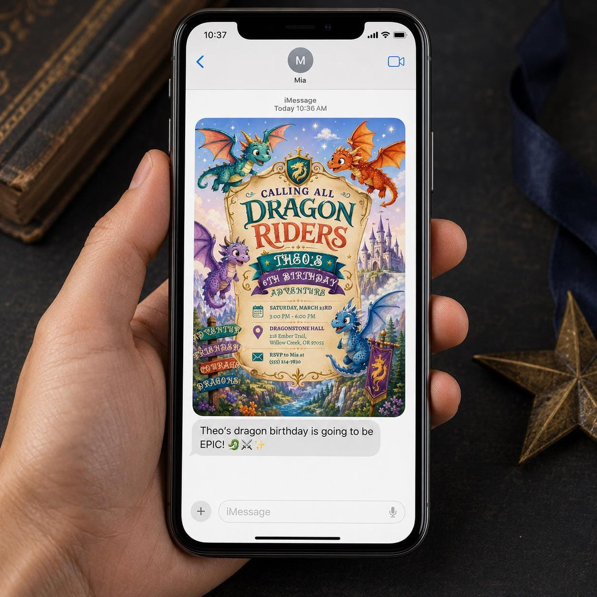 Castle Dragon 6th Birthday Invitation — invitation you personalize in Canva