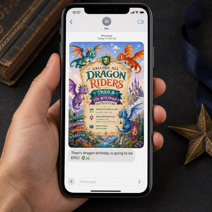 Castle Dragon 6th Birthday Invitation — invitation you personalize in Canva