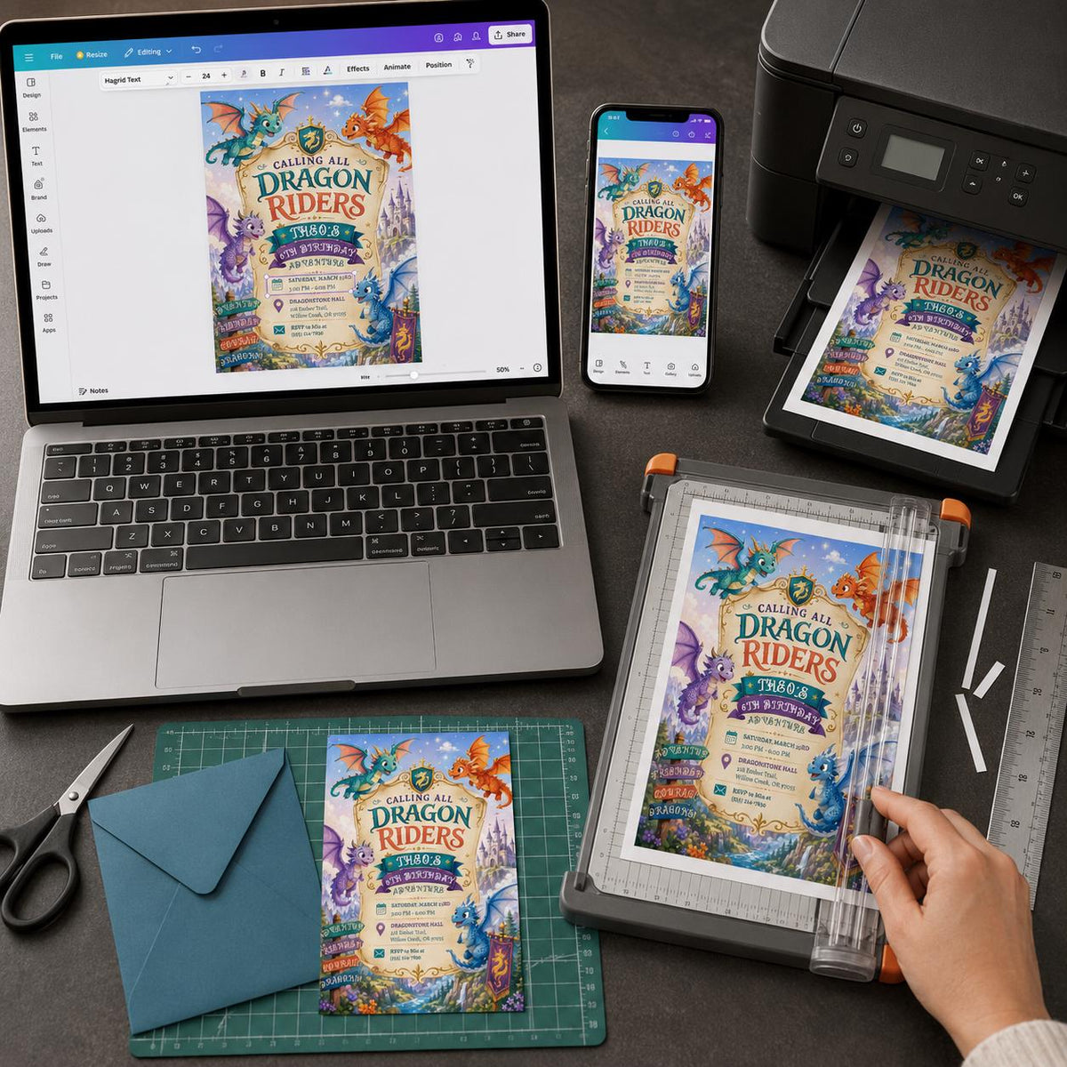 Castle Dragon 6th Birthday Invitation — digital invitation, instant download