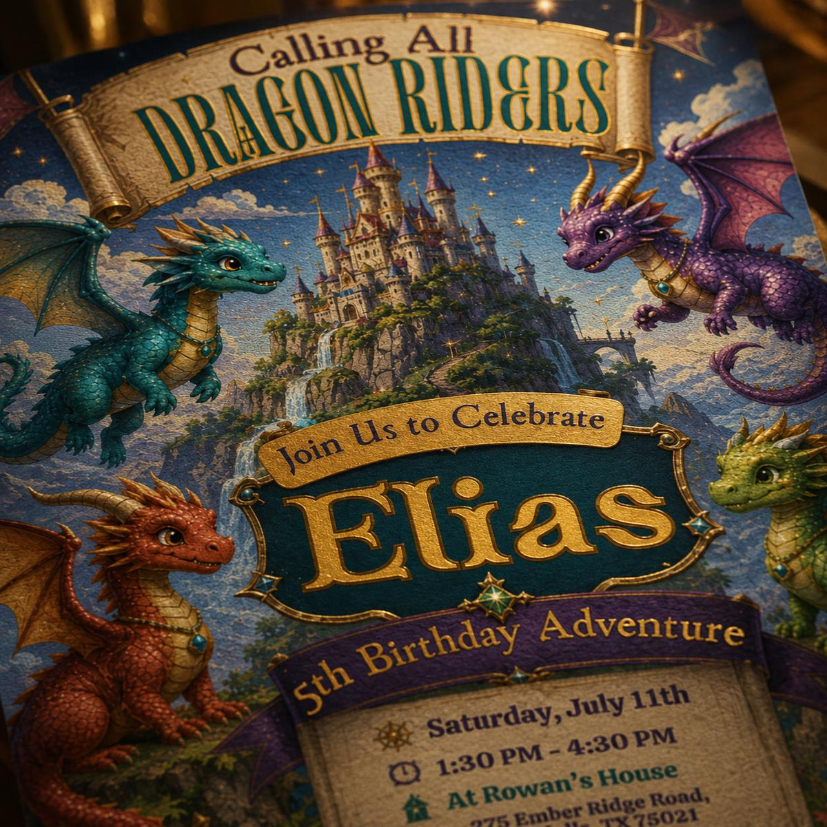 Castle Dragon Birthday Invitation — invitation you personalize in Canva