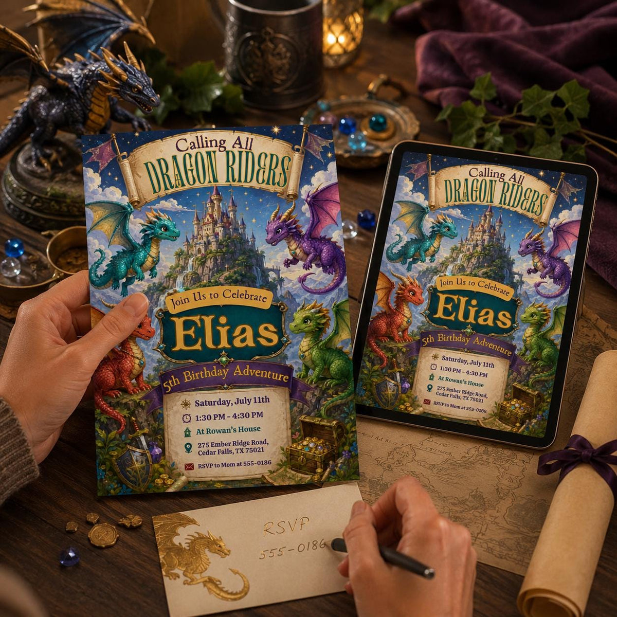Castle Dragon Birthday Invitation — digital invitation, instant download