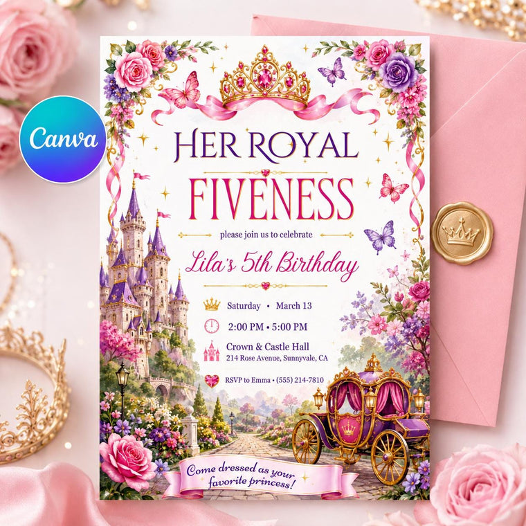 Castle Her Royal Fiveness Princess 5th Birthday Invitation