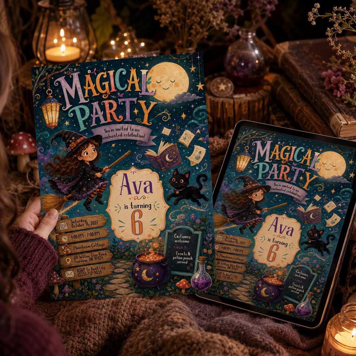 Cat Kids Halloween Invitation — invitation you personalize in Canva