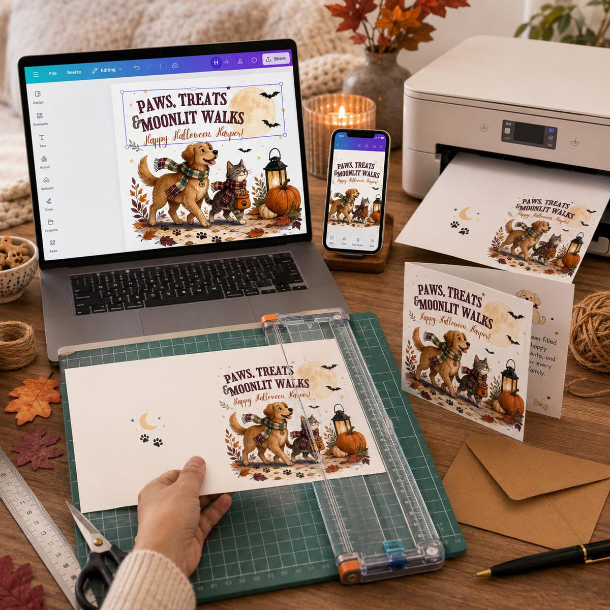 Cat Pet Halloween Greeting Card — print-ready Halloween party design from VoltBy