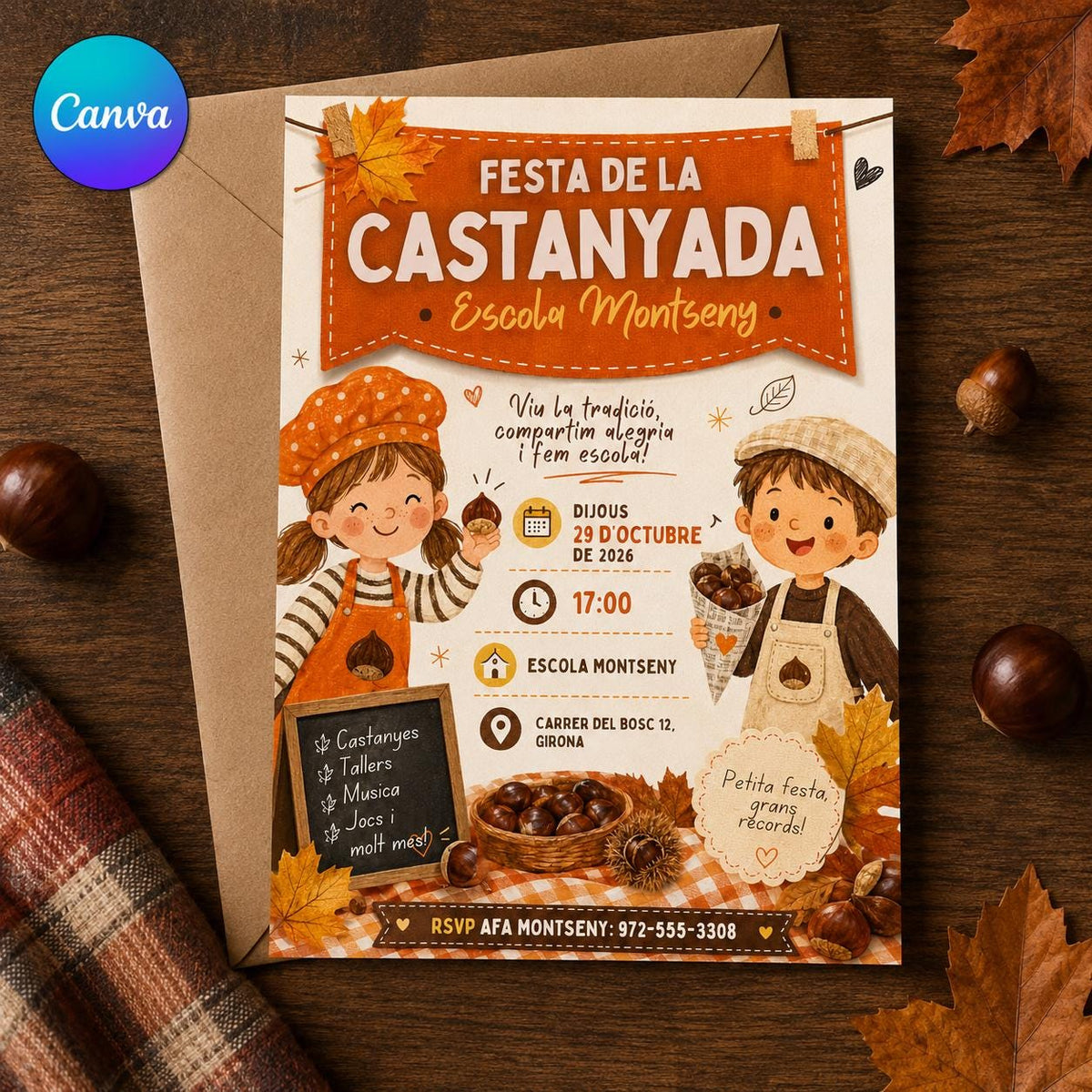Catalan Castanyada Invitation — editable Canva template