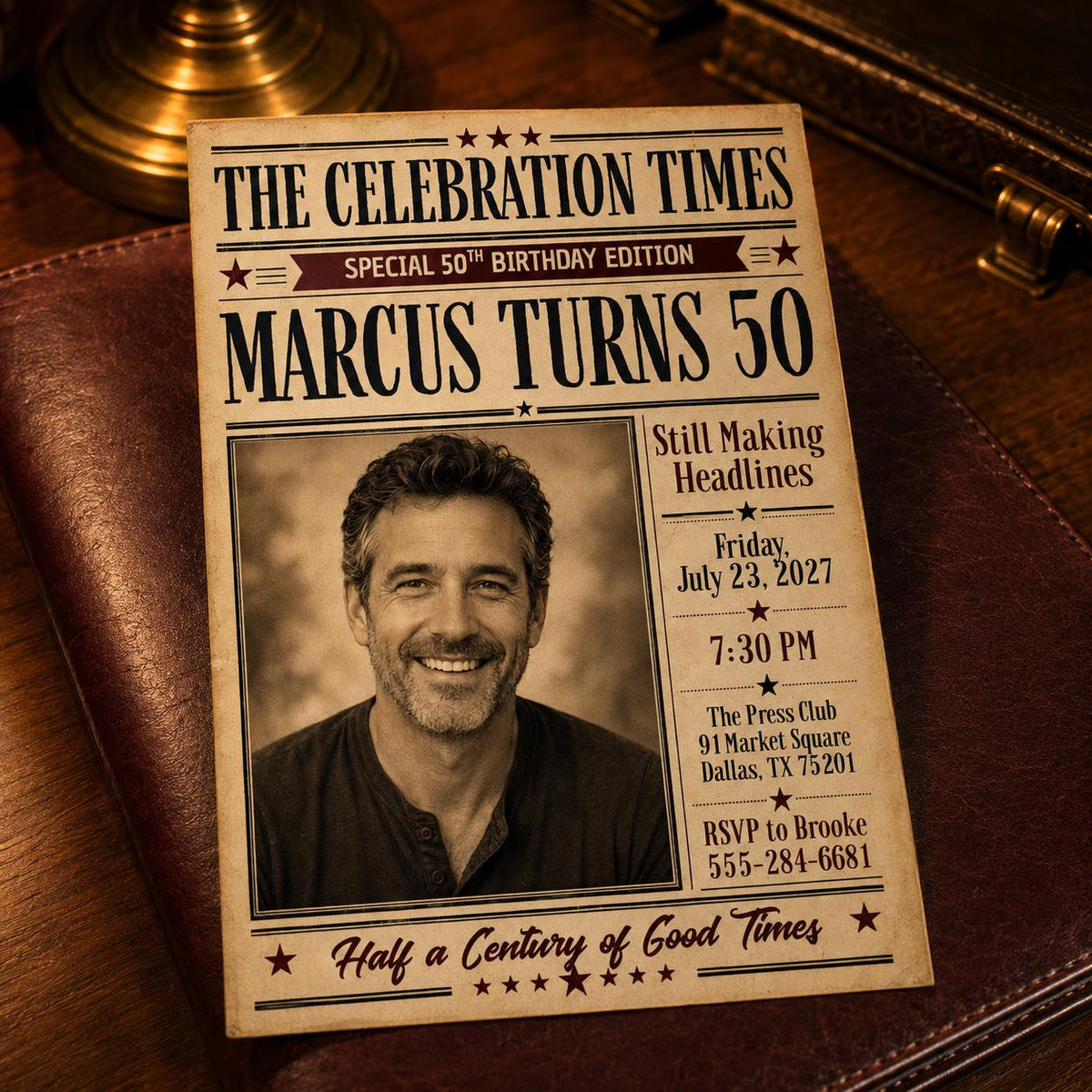 Celebration Times Portrait 50th Birthday Invitation — editorial 50th birthday party design