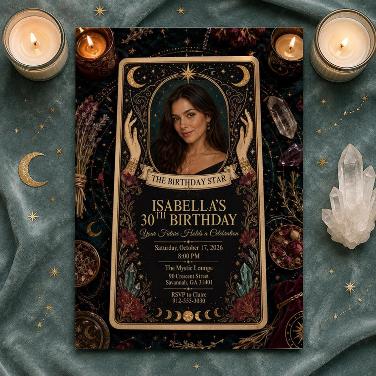 Celestial Boho 30th Birthday Tarot Invitation