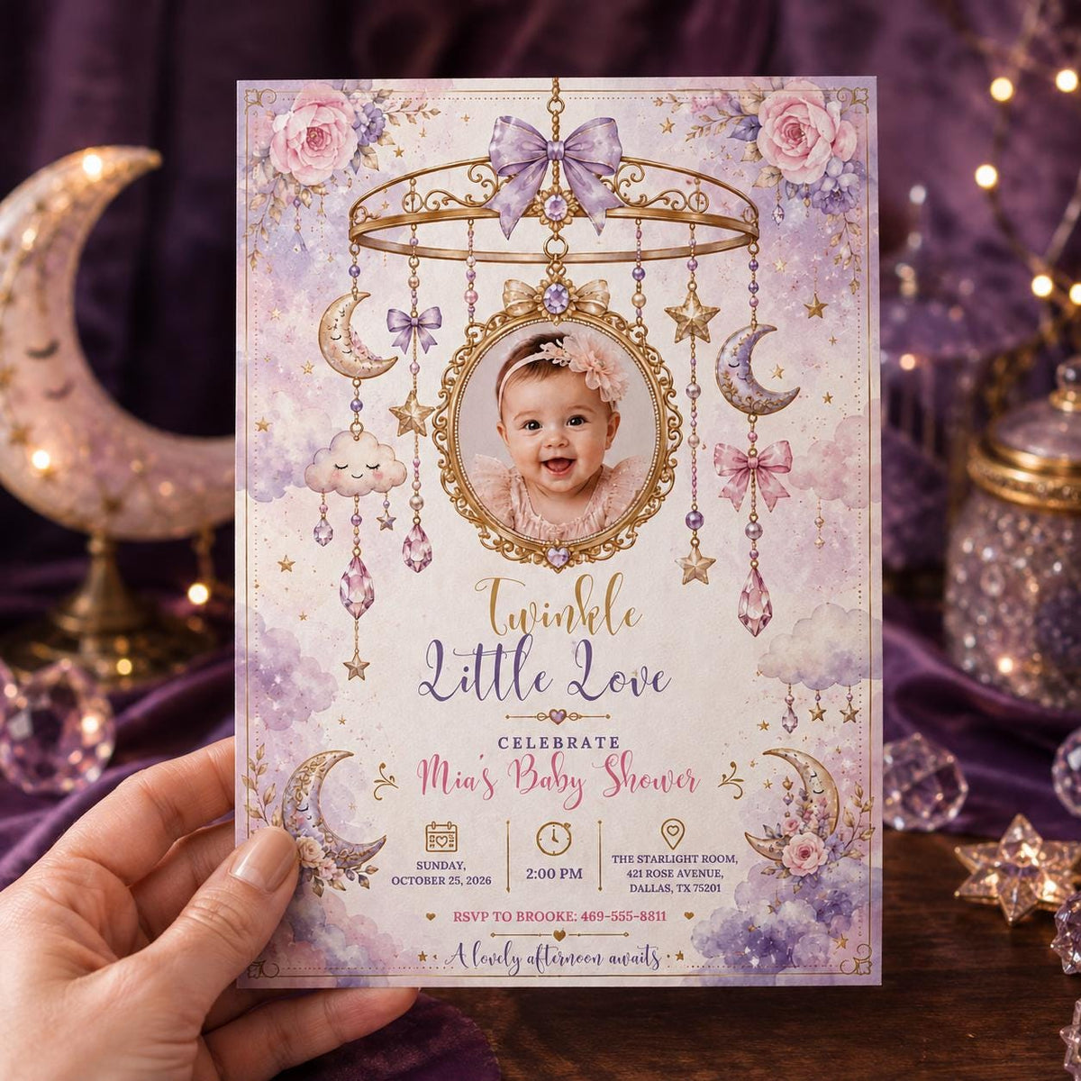 Celestial Mobile Photo Baby Shower Invitation — invitation you personalize in Canva