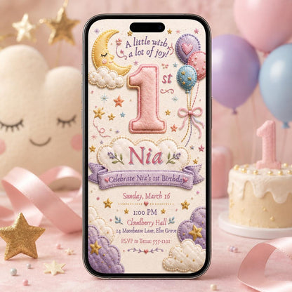 Celestial Pastel First Birthday Invitation for Girls — invitation you personalize in Canva