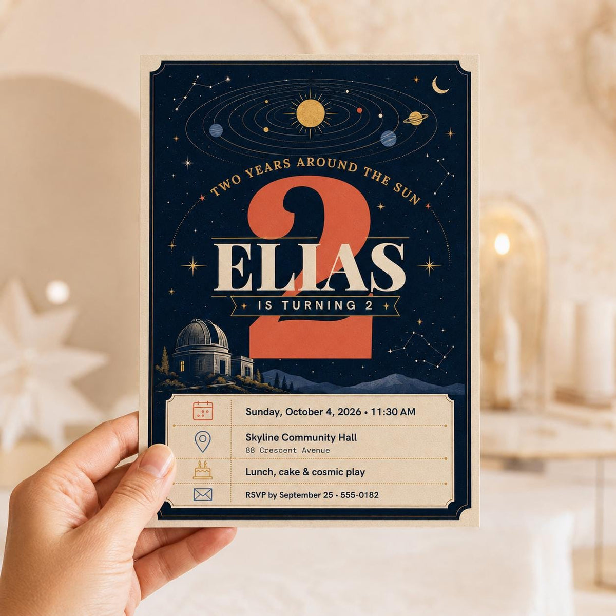 Celestial Space 2nd Birthday Invitation — invitation you personalize in Canva