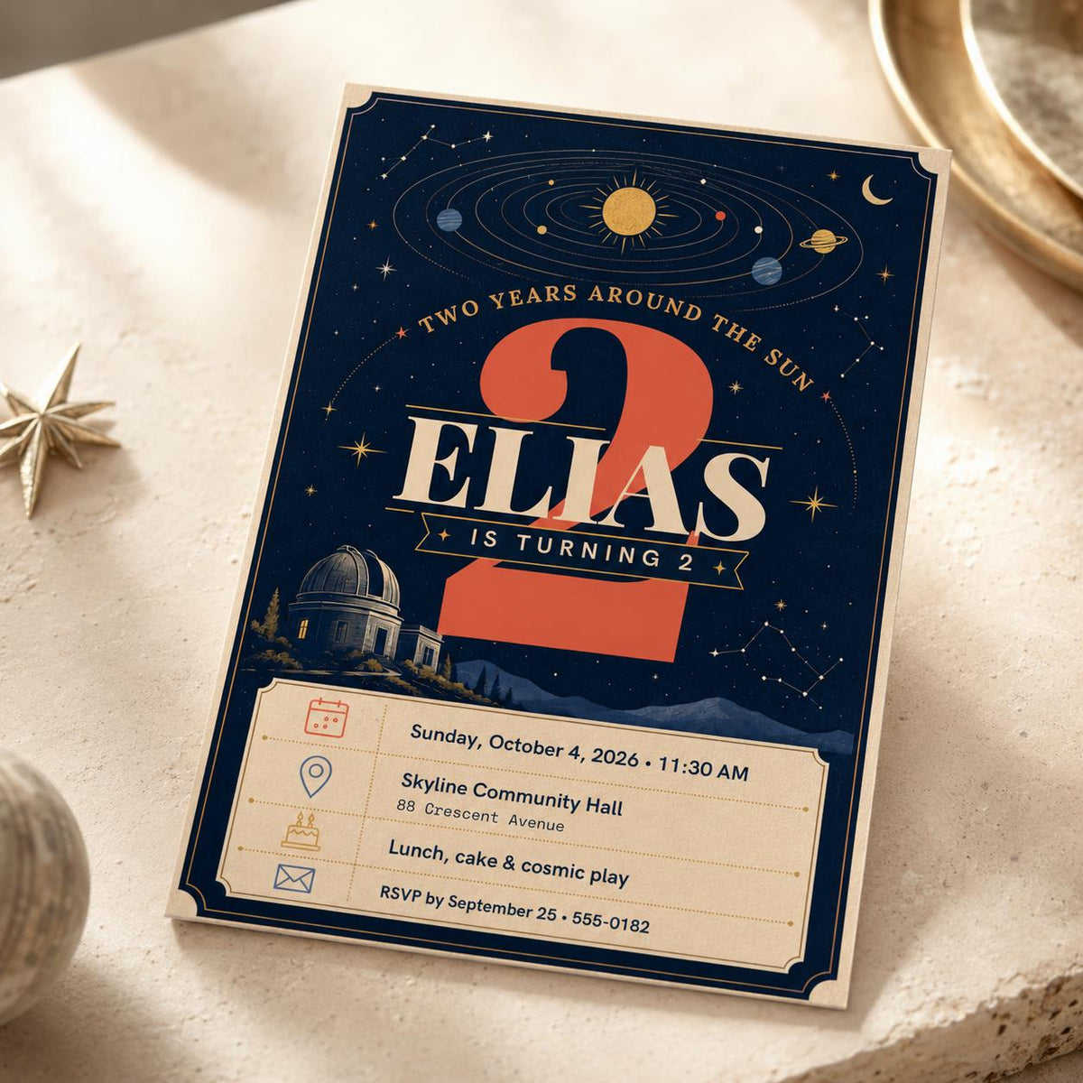 Celestial Space 2nd Birthday Invitation — digital invitation, instant download