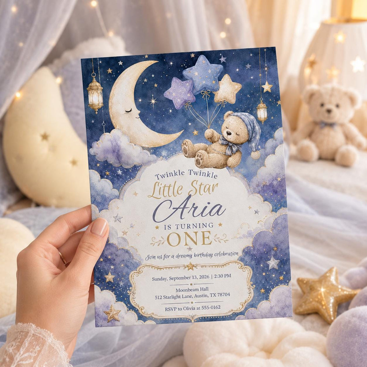 Celestial Twinkle Little Star First Birthday Invitation — digital invitation, instant download