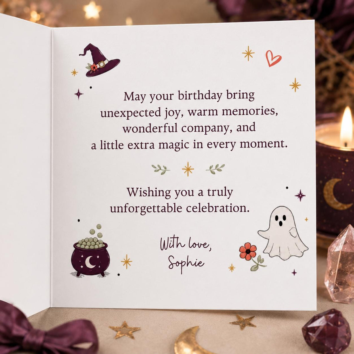 Celestial Witchy Birthday Greeting Card for Her — greeting card you personalize in Canva