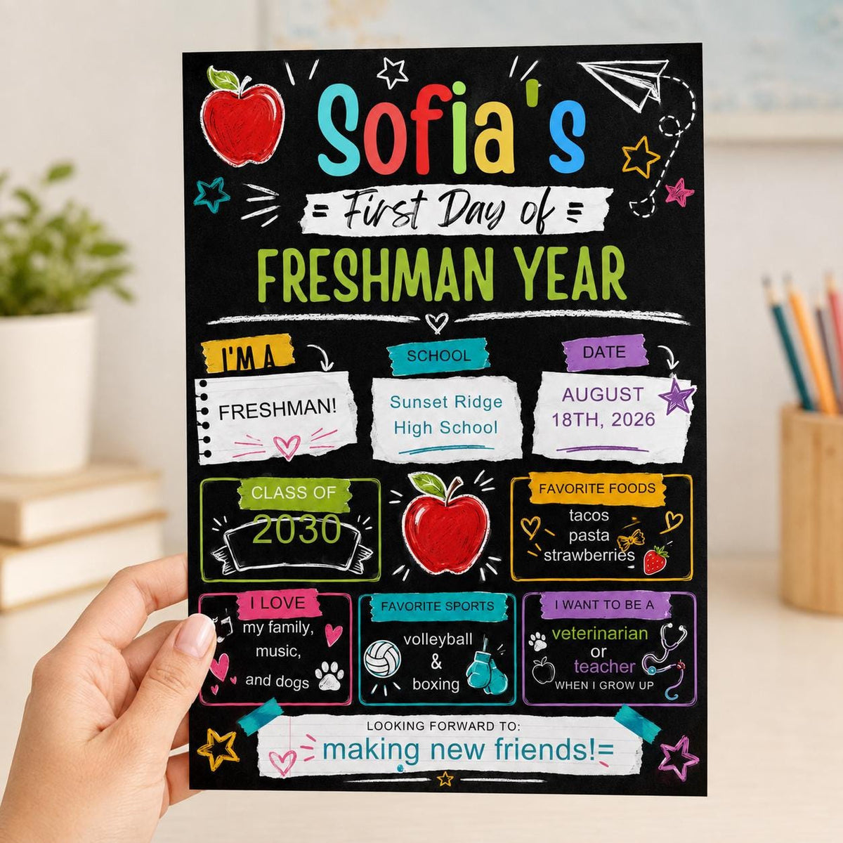 Chalkboard First Day of Freshman Year Sign — print-ready back-to-school event design from VoltBy
