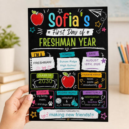 Chalkboard First Day of Freshman Year Sign — print-ready back-to-school event design from VoltBy
