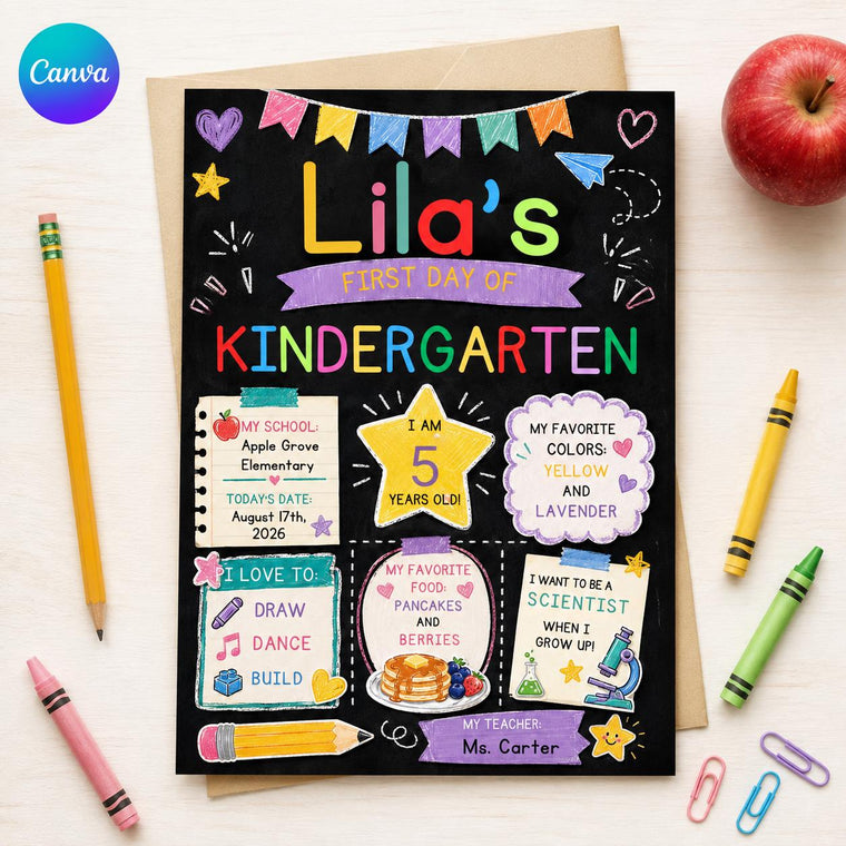 Chalkboard Kindergarten First Day Sign with Bunting