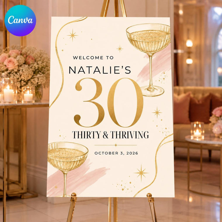 Champagne 30th Birthday Welcome Sign