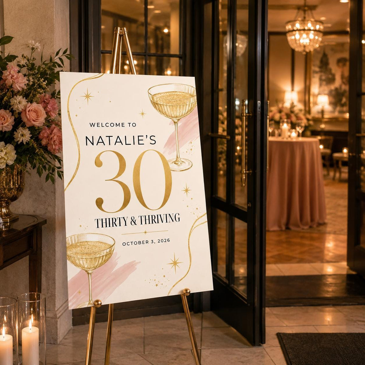 Champagne 30th Birthday Welcome Sign — digital welcome sign, instant download