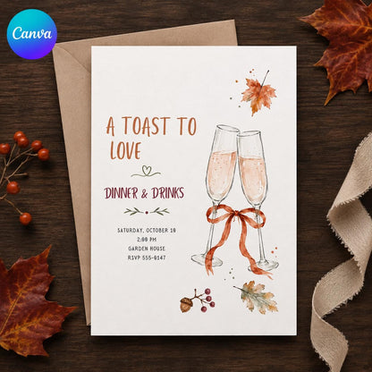 Champagne Fall Dinner and Drinks Invitation — editable Canva template