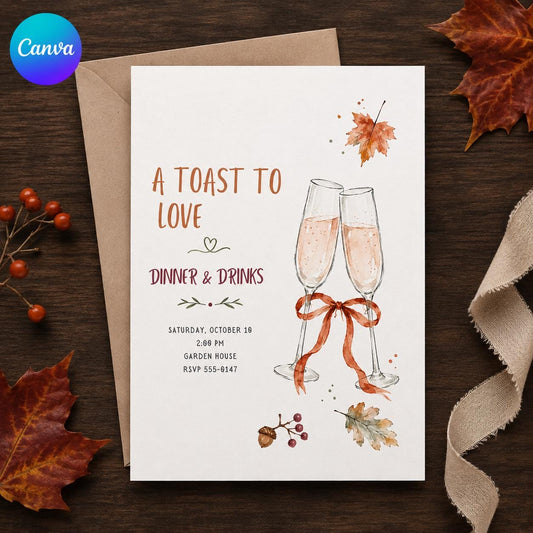 Champagne Fall Dinner and Drinks Invitation — editable Canva template