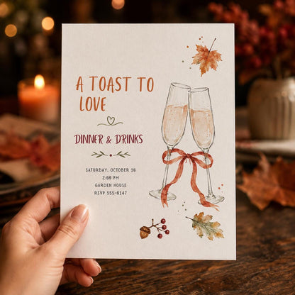 Champagne Fall Dinner and Drinks Invitation — print-ready dinner party design from VoltBy