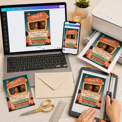 Check In Photo 29th Birthday Invitation — invitation you personalize in Canva