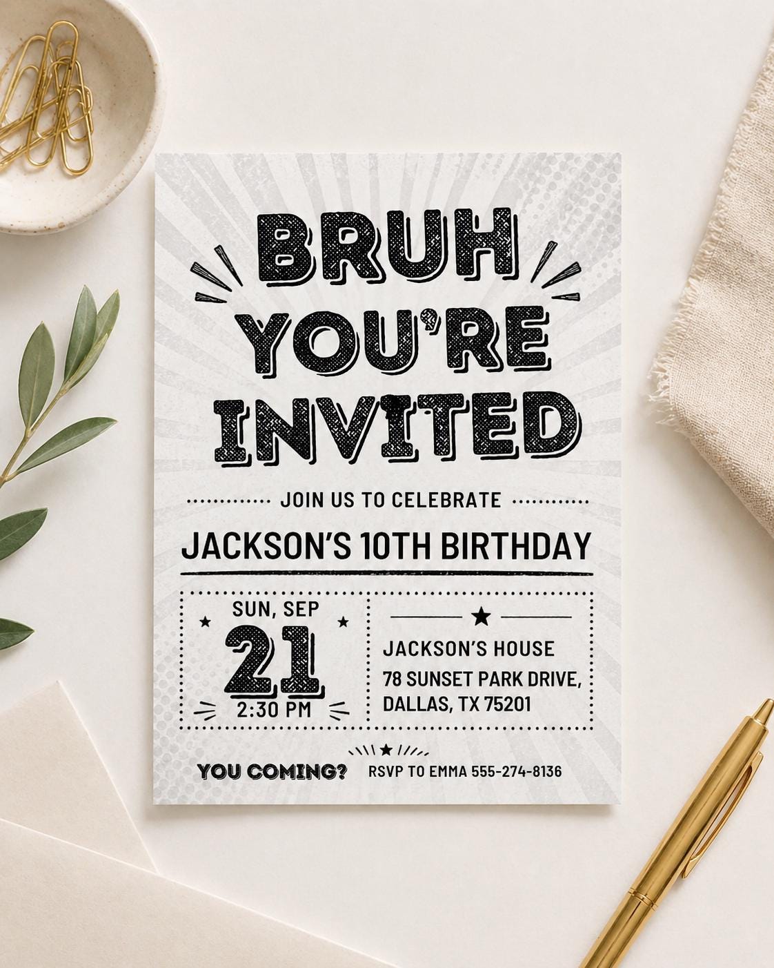 Checkered Bruh Birthday Invitation for Boys — invitation you personalize in Canva