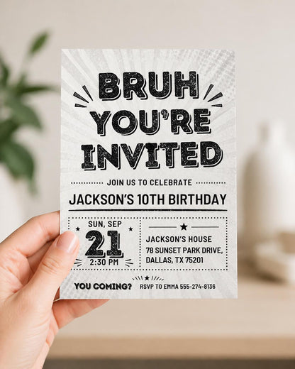 Checkered Bruh Birthday Invitation for Boys — digital invitation, instant download