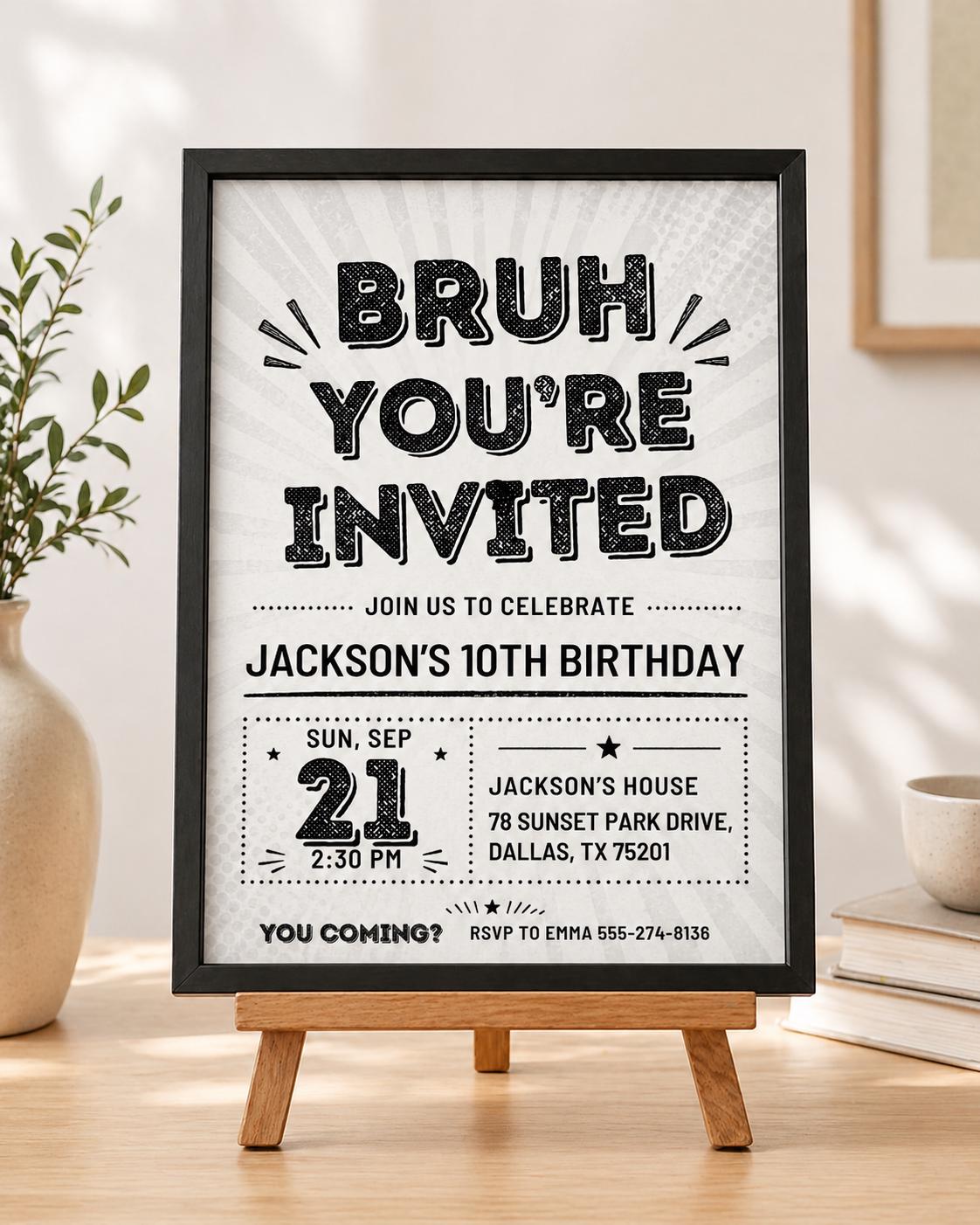 Checkered Bruh Birthday Invitation for Boys — birthday party stationery by VoltBy