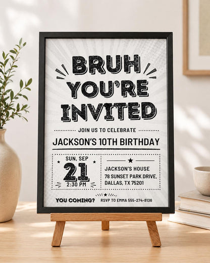 Checkered Bruh Birthday Invitation for Boys — birthday party stationery by VoltBy