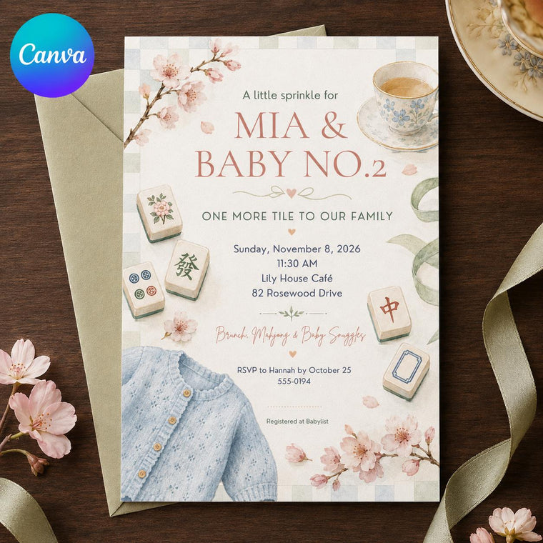Cherry Blossom Baby Sprinkle Mahjong Invitation