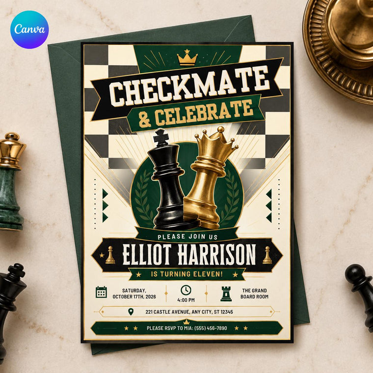 Chess 11th Birthday Invitation for Girls