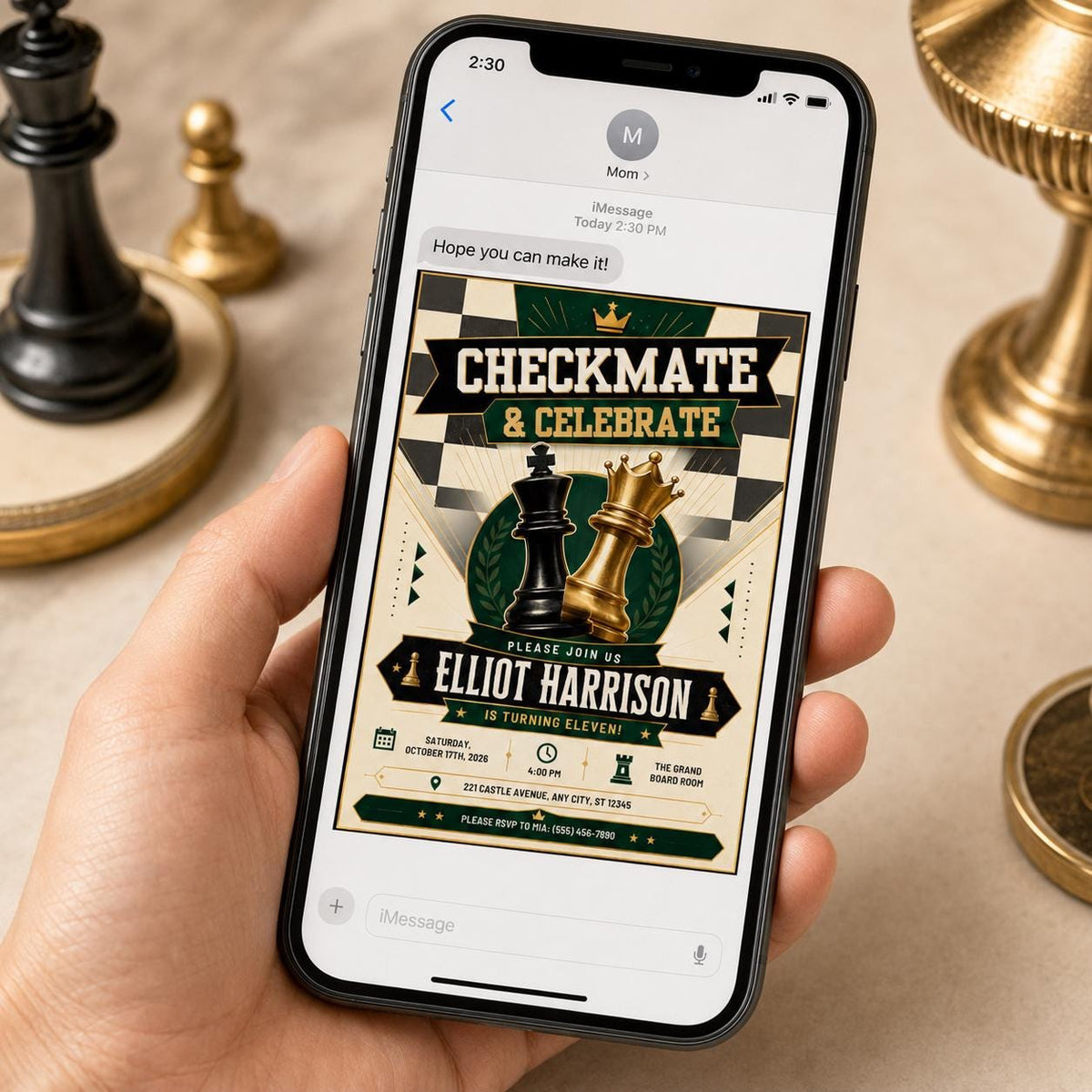 Chess 11th Birthday Invitation for Girls — digital invitation, instant download