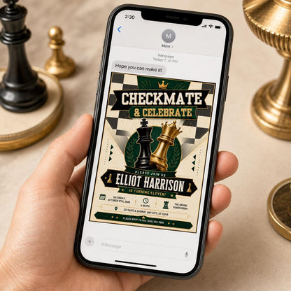 Chess 11th Birthday Invitation for Girls — digital invitation, instant download