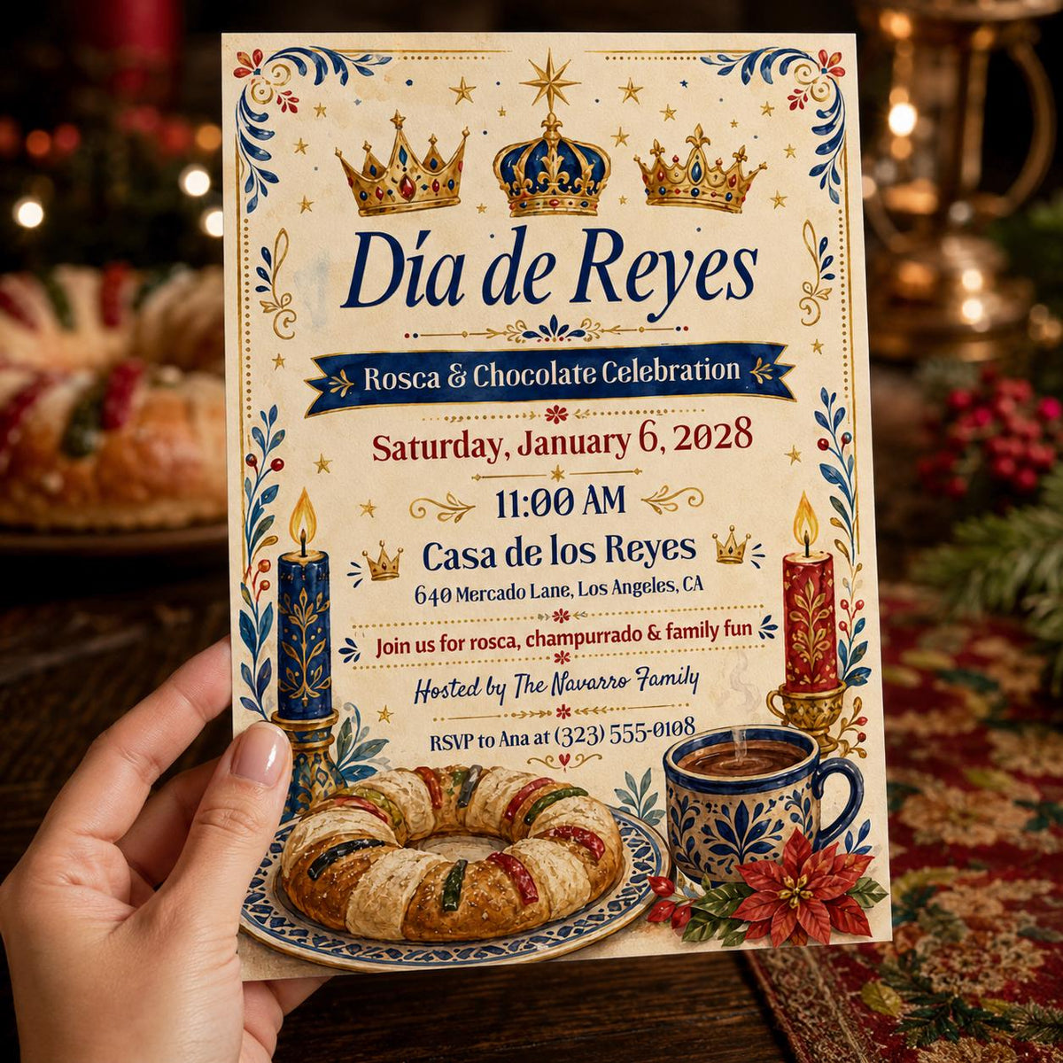 Chocolate Día de Reyes Invitation — print-ready three kings day design from VoltBy