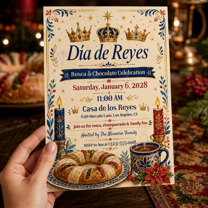 Chocolate Día de Reyes Invitation — print-ready three kings day design from VoltBy