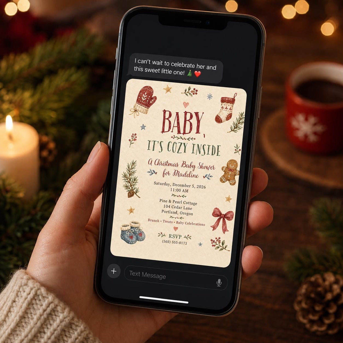 Christmas Baby Shower Invitation — invitation you personalize in Canva