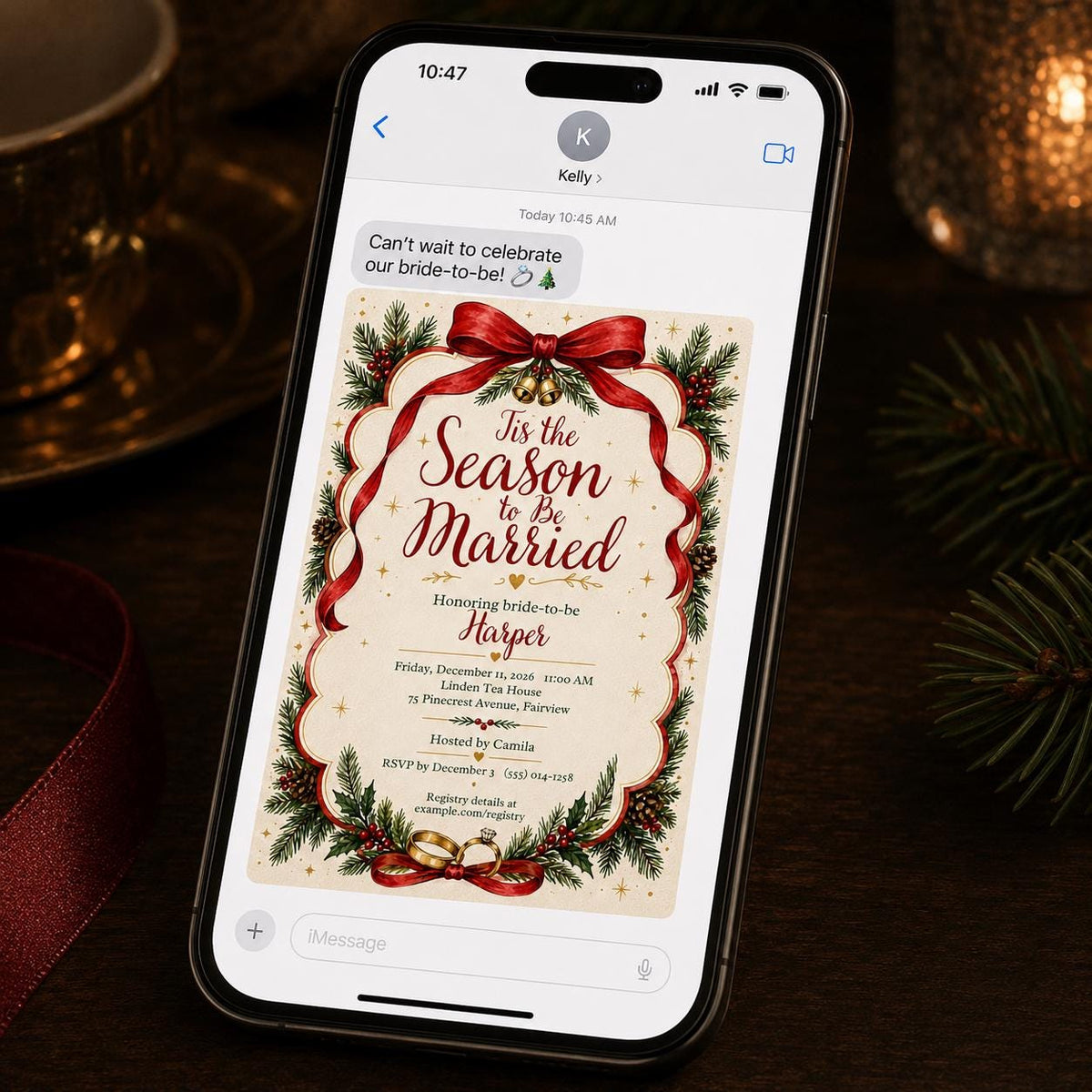 Christmas Bridal Shower Invitation — invitation you personalize in Canva