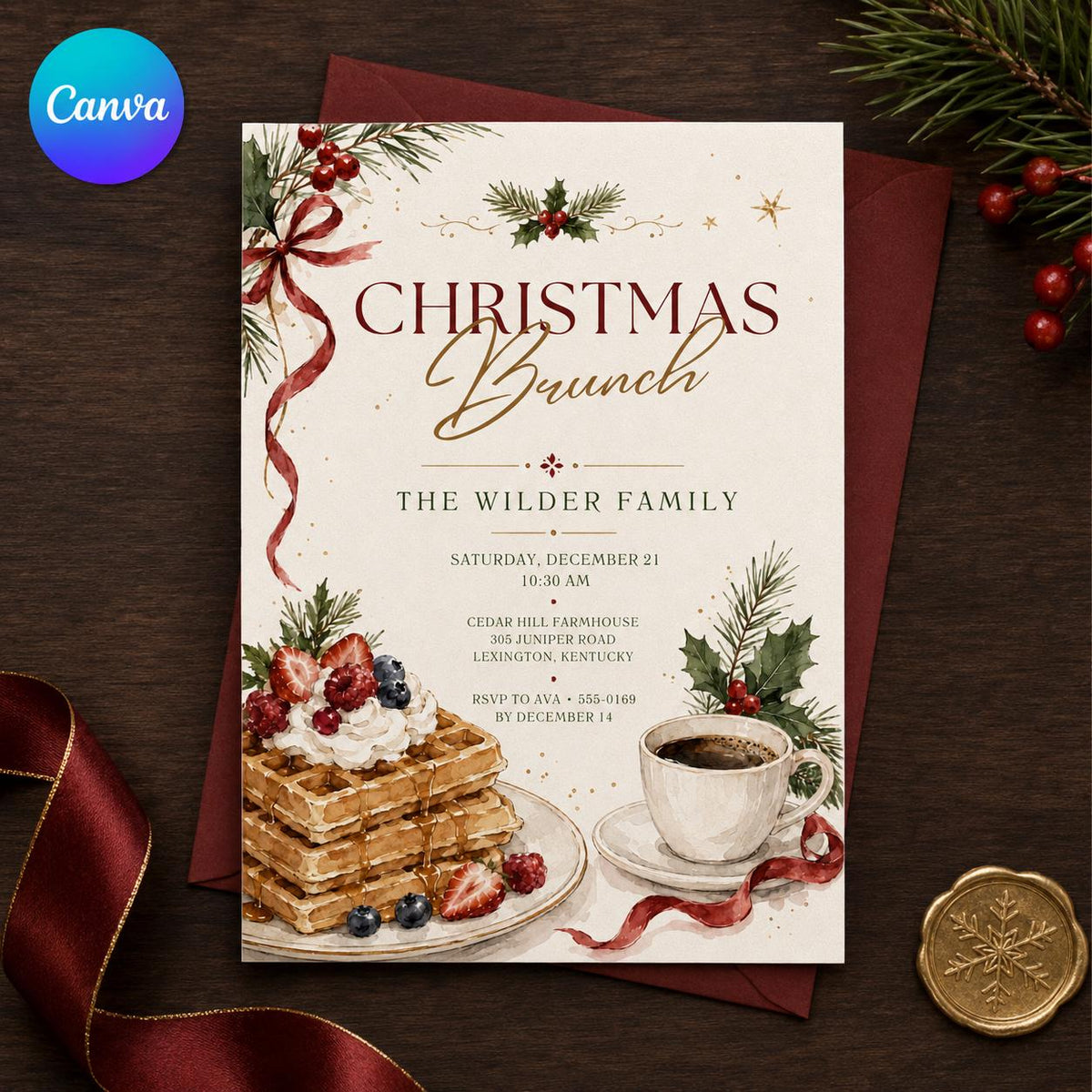 Christmas Brunch Invitation — editable Canva template