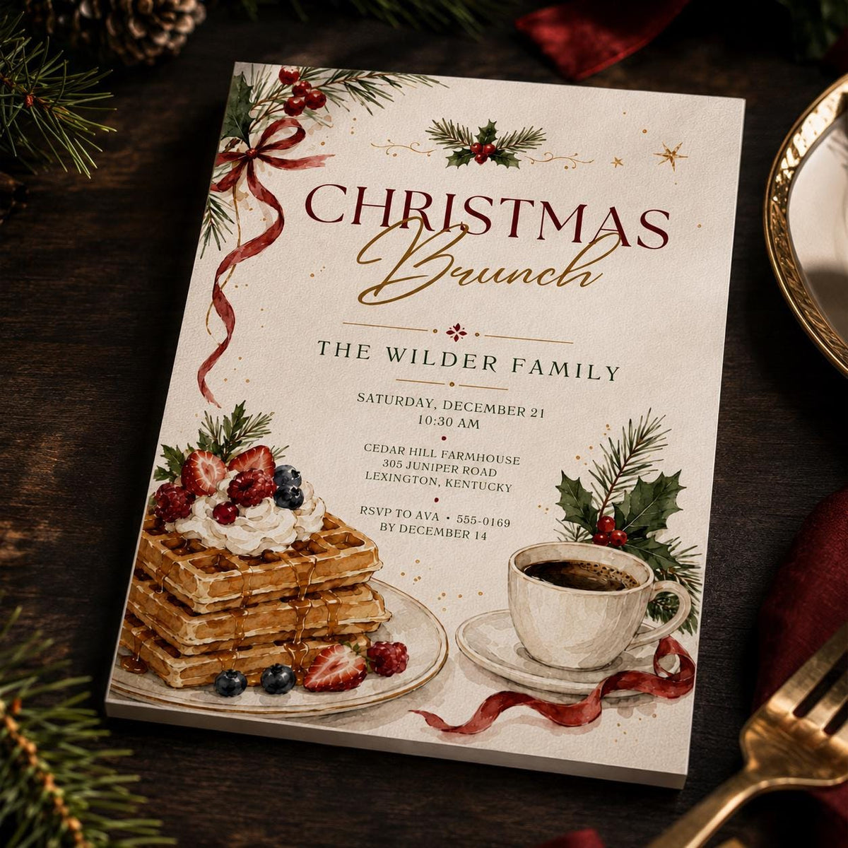 Christmas Brunch Invitation — Christmas celebration stationery by VoltBy