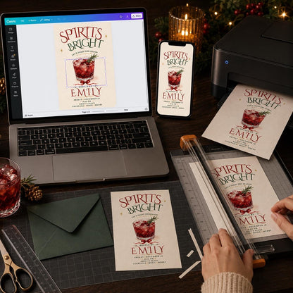 Christmas Cocktail Party Invitation: Spirits Bright Holiday Party — digital invitation, instant download