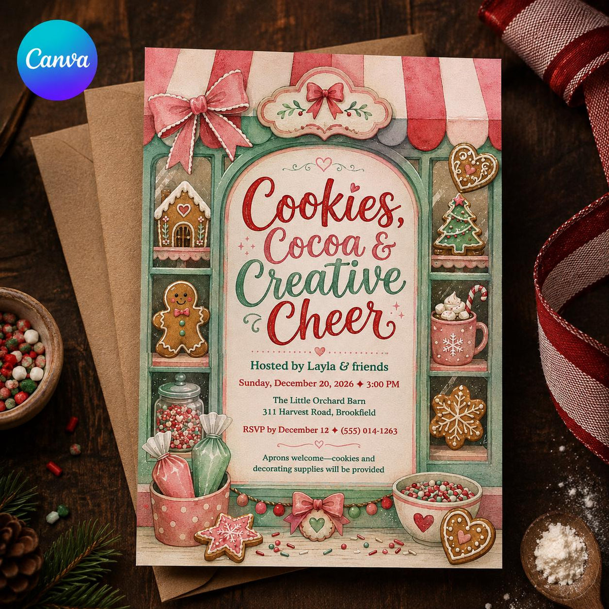 Christmas Cookie Decorating Party Invitation — editable Canva template
