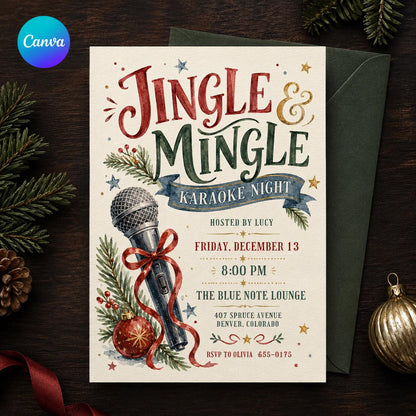 Christmas Karaoke Invitation — editable Canva template