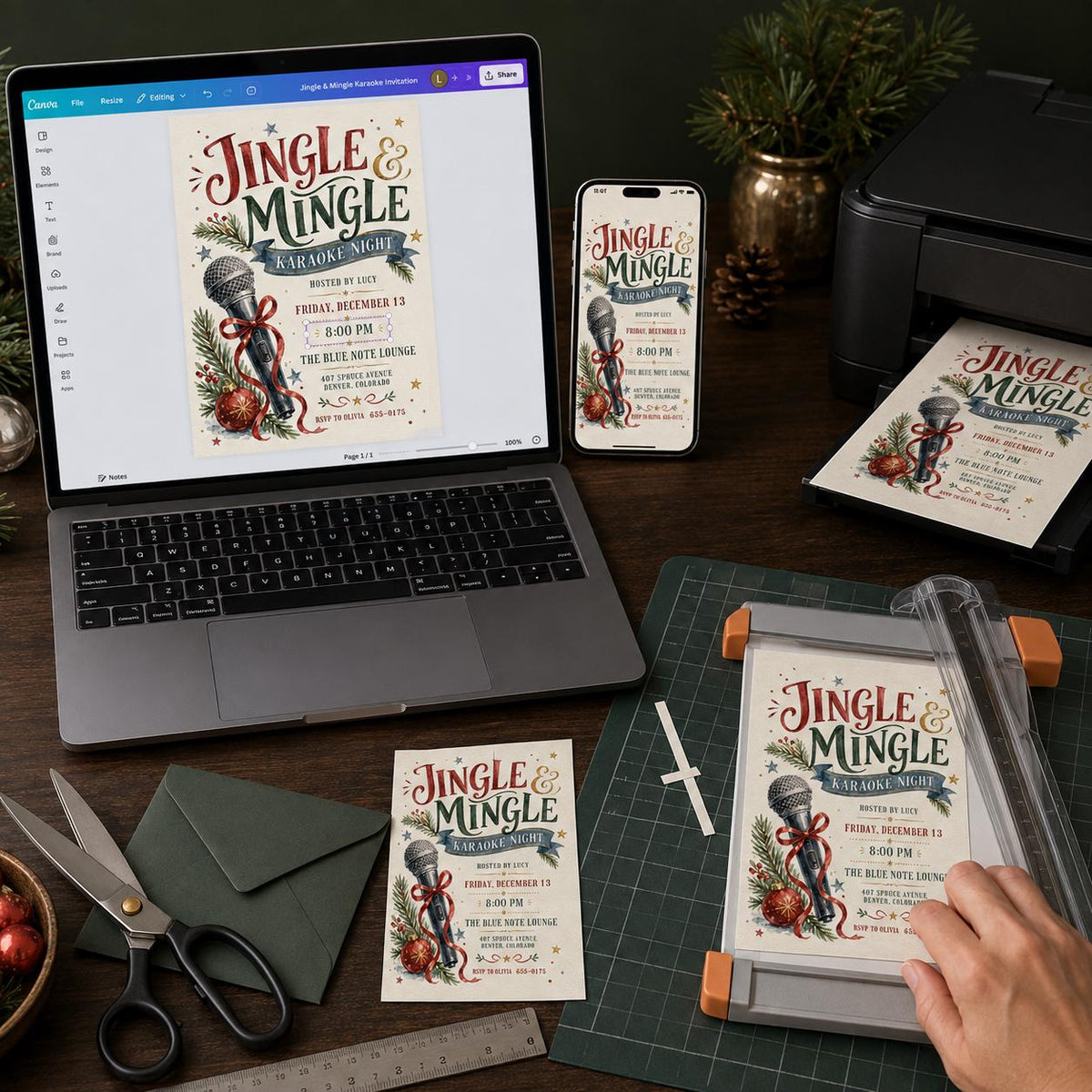 Christmas Karaoke Invitation — print-ready Christmas celebration design from VoltBy