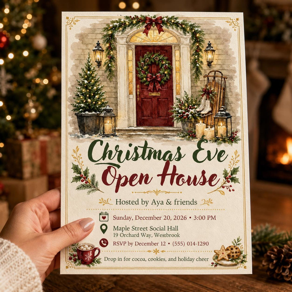 Christmas Open House Invitation — print-ready Christmas celebration design from VoltBy